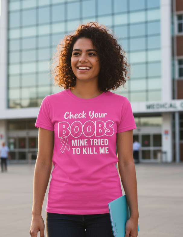 Unisex Graphic Tee | “Check Your Boobs Tee” Breast Cancer Awareness Shirt