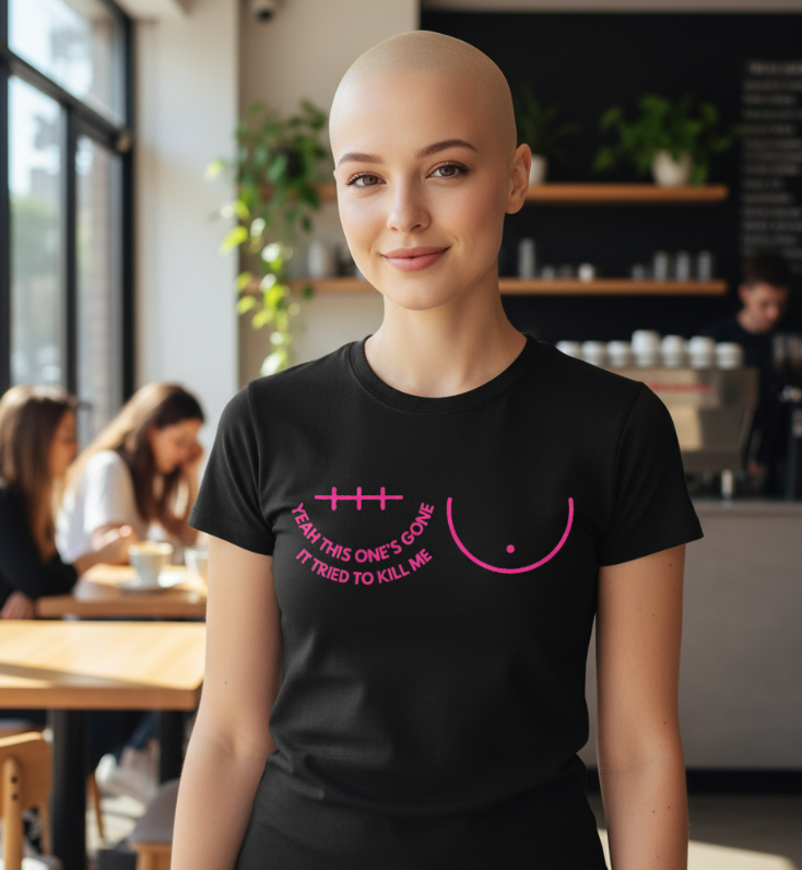 Unisex Graphic Tee | Yeah, This One’s Gone Tee (Left Side)” Breast Cancer Awareness Shirt