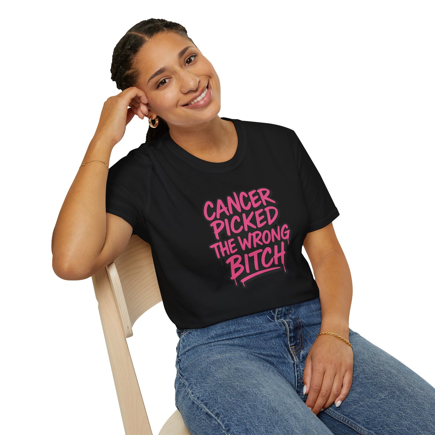 Unisex Graphic Tee | “Cancer Picked the Wrong Bitch” Breast Cancer Awareness Shirt