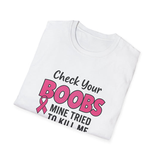 Unisex Graphic Tee | “Check Your Boobs Tee” Breast Cancer Awareness Shirt