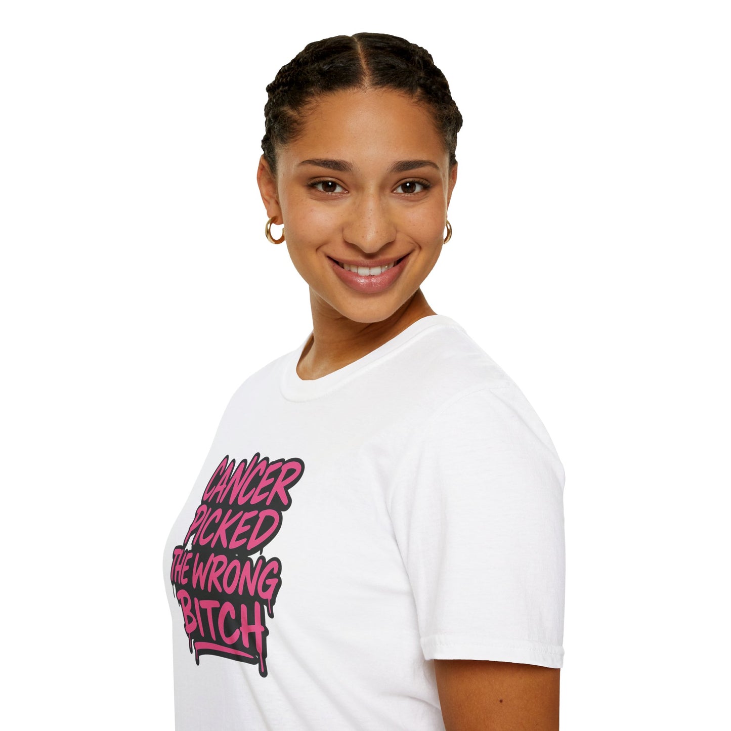 Unisex Graphic Tee | “Cancer Picked the Wrong Bitch” Breast Cancer Awareness Shirt