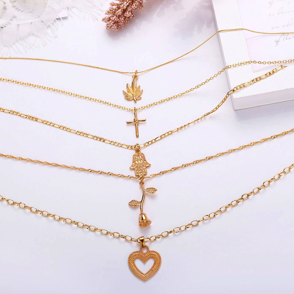 Multi Layer Gold Heart Pendant Necklace