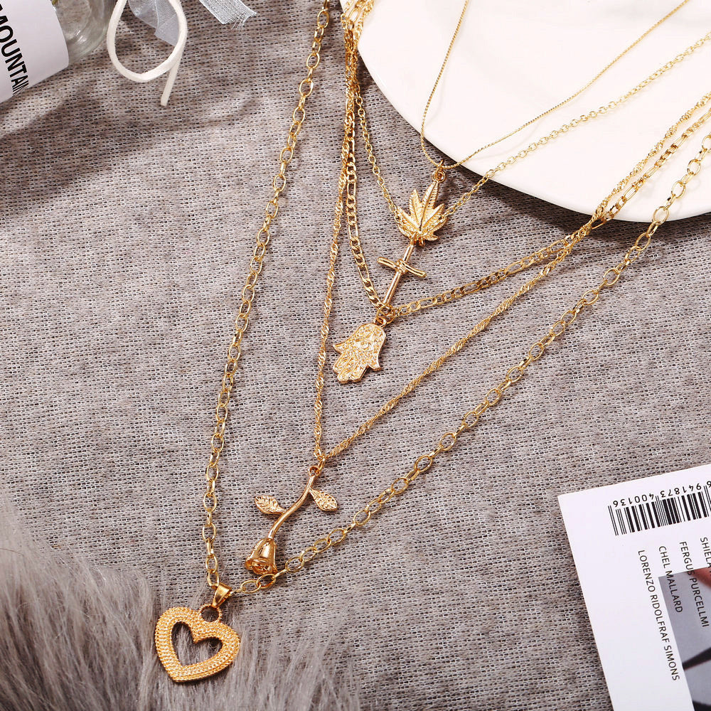 Multi Layer Gold Heart Pendant Necklace